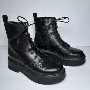 Steve Madden Size 6.5 M Womens Black Leather Jazmin Lace-Up Combat Booties Shoes